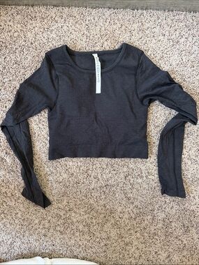 lululemon athletica Black Ribbed Long Sleeve Crop Top